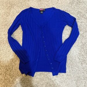 Y2k style Babydoll Cardigan Sweater Small Blue V Neck Button Front Ribbed Knit